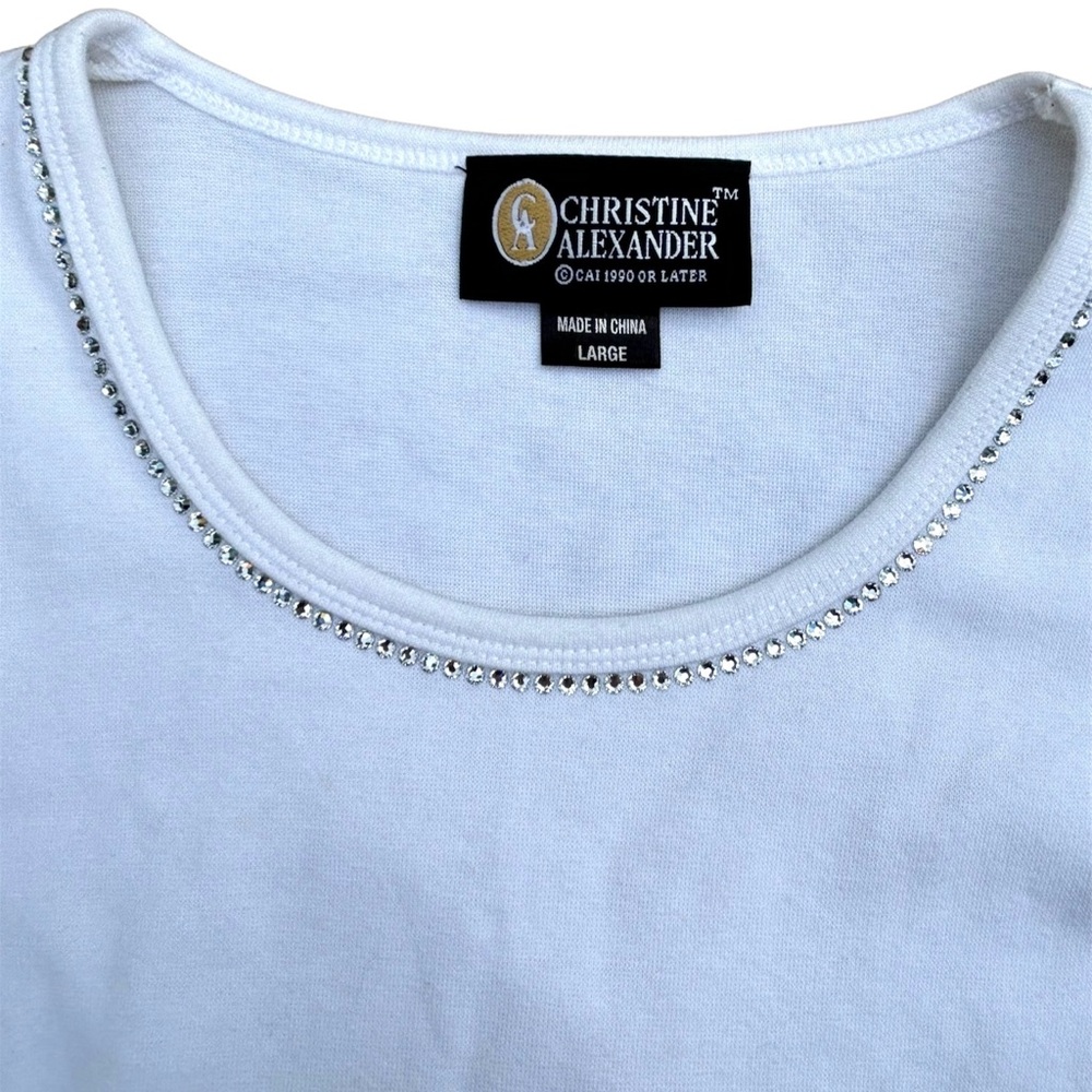 Christine Alexander | White Short Sleeve Shirt with Crystal Neckline - Picture 2 of 2